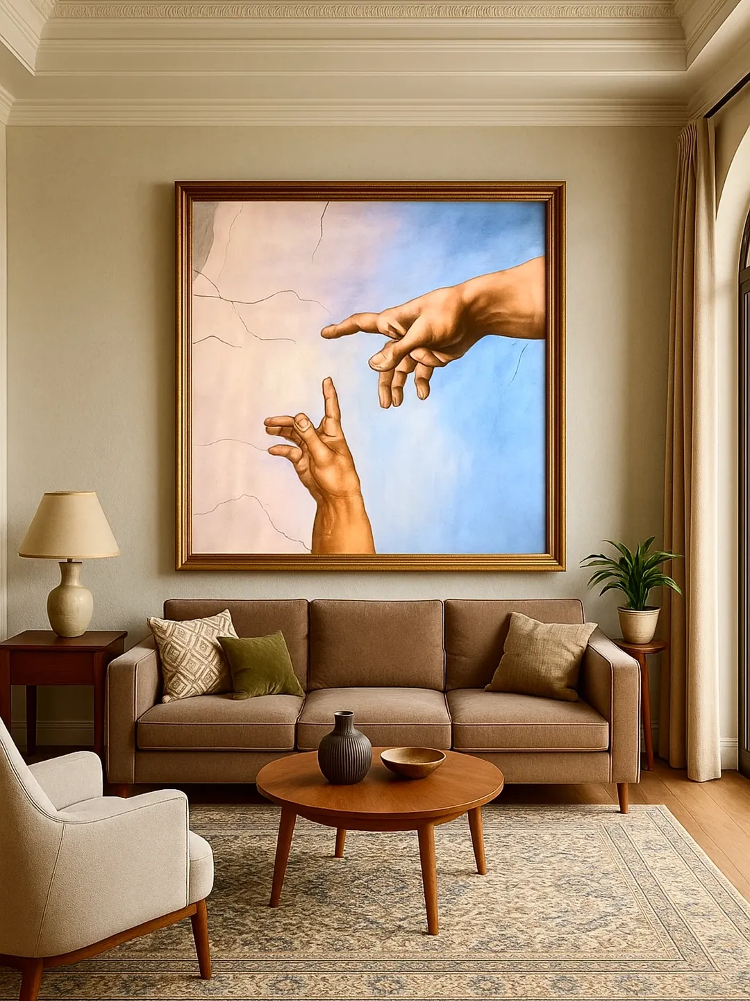 تابلو فرش چاپی خلقت انسان اثر میکل آنژ